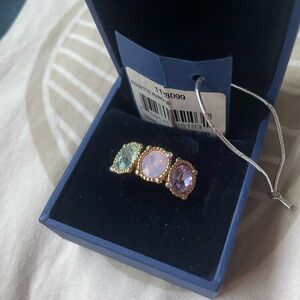 Nwt Original Swarovski Princess  Rosette Ring size 55 Pink, Purple, Green